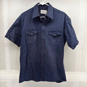 Wrangler Shirt Mens L Blue Striped Rugged Wear Western Pearl Snap Button Up READ